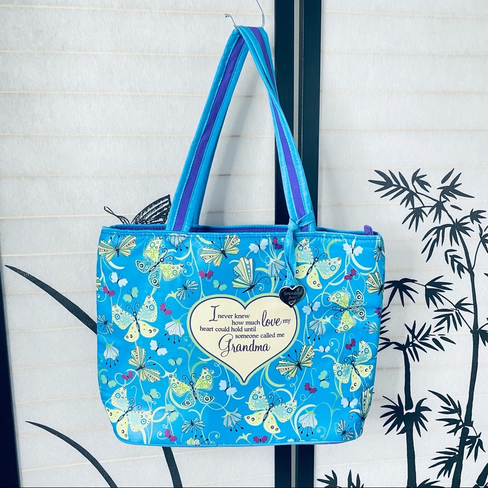 Danbury Mint Collection Grandma Shoulder Tote Bag Blue Purple Butterfly